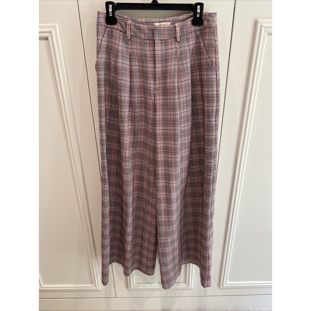 Maeve Anthropologie The Avery Pleated Plaid Wide Leg Pants Sz 8 Preppy Academia - Picture 2 of 10